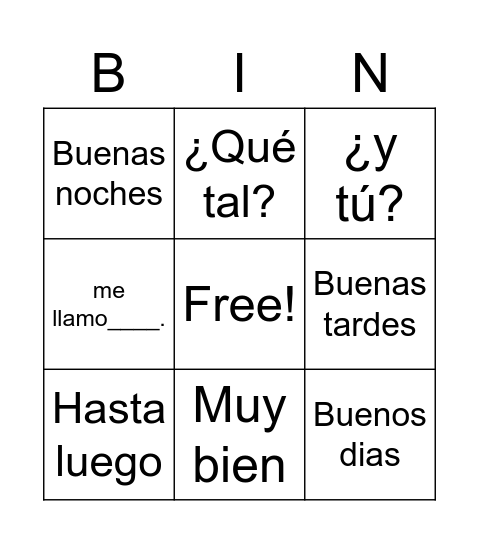 Los Saludos Bingo Card