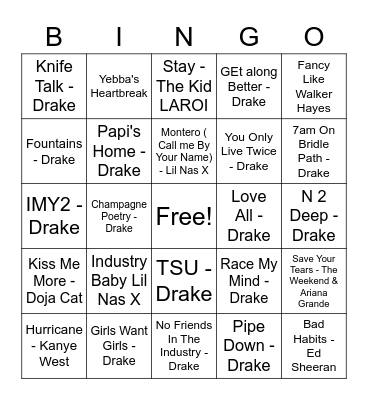MUSIC BINGO Card