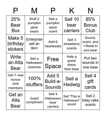 Septembear Bingo Card