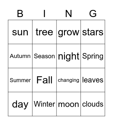 G3 Seasons Bingo Card