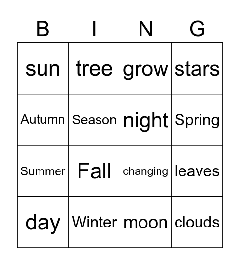 G3 Seasons Bingo Card