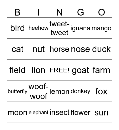 Bingo for Kira Bingo Card