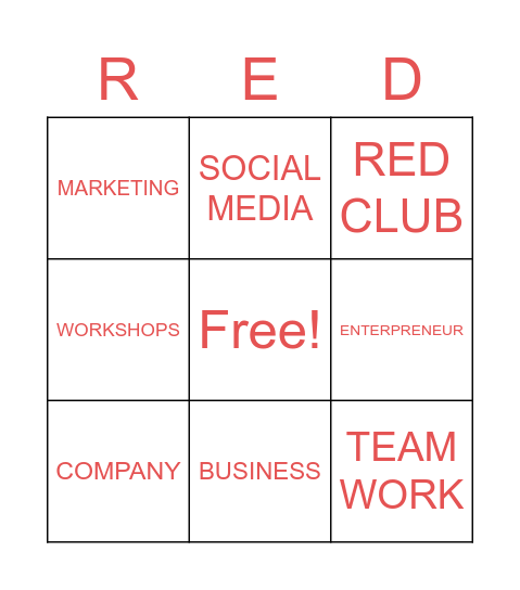 RED CLUB Bingo Card