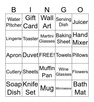 Sara's Wedding Shower Bingo Card