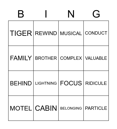 SPELLING WEEK 1 TERM 4 Bingo Card