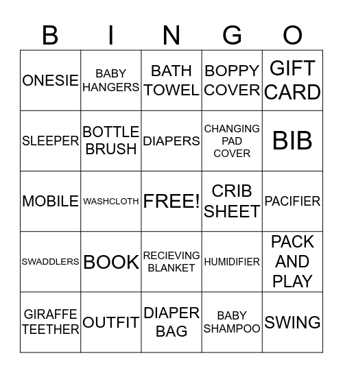 Baby Bingo! Bingo Card