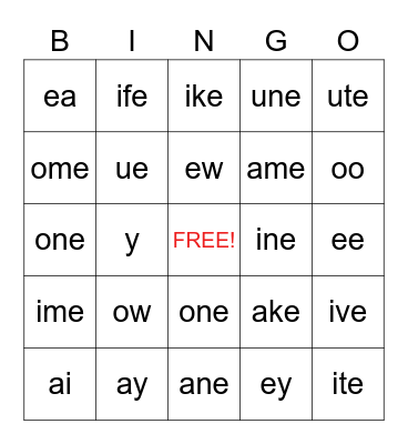 Phonics Bingo Card