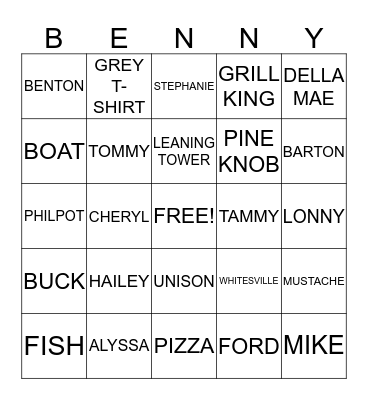 Benny Bingo Card
