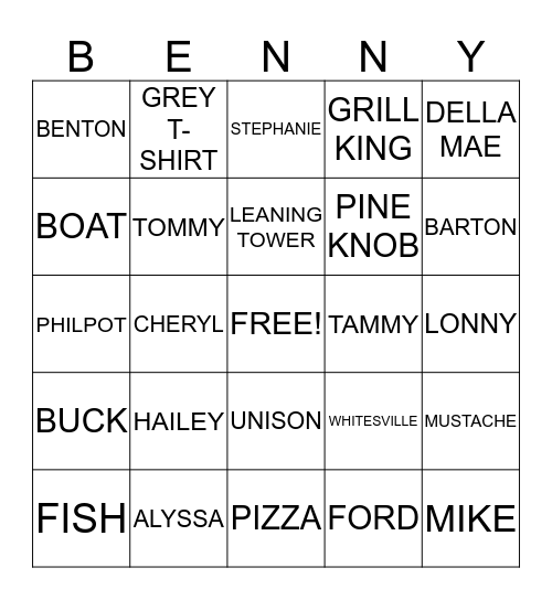 Benny Bingo Card