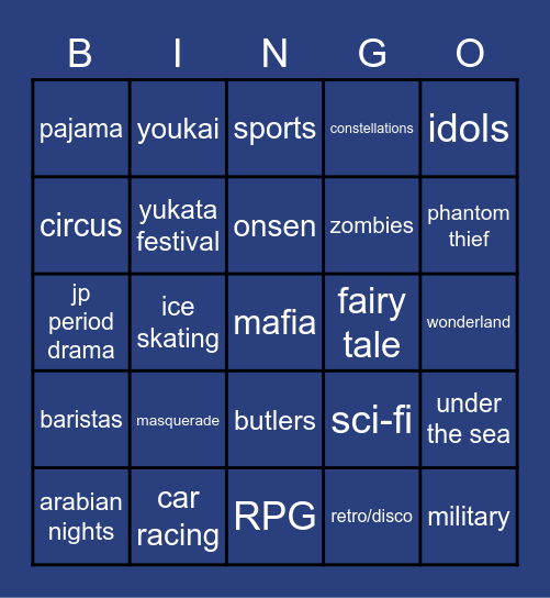 helios event themes bingo Card