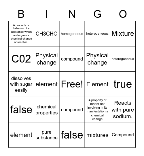 Matter Bingo Card