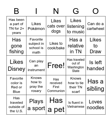 First Day of Thieu Nhi Bingo Card