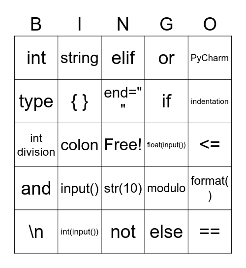 Untitled Bingo Card