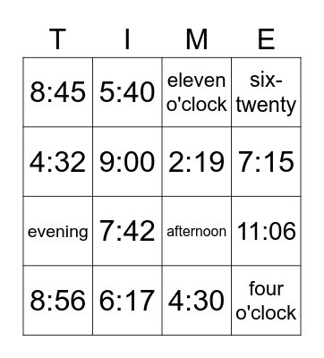 Time Bingo Card