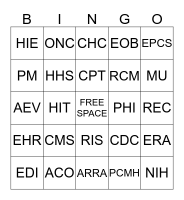 ACRONYM BINGO Card