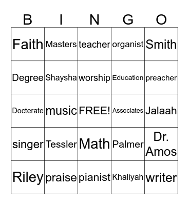 Dr. Riley Bingo Card