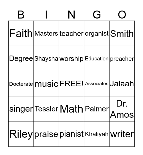 Dr. Riley Bingo Card