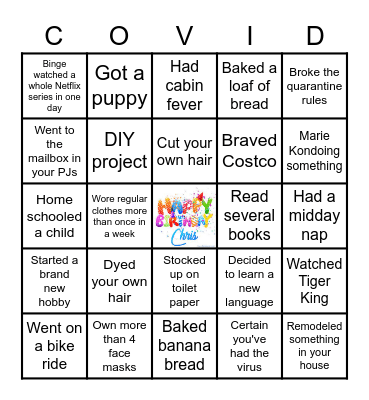 COVID - 3 October 2021 Bingo Card