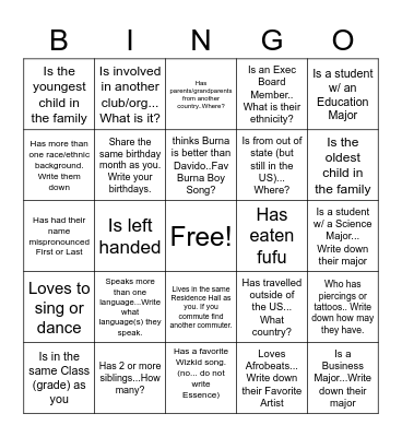 Find Someone who... Bingo Card