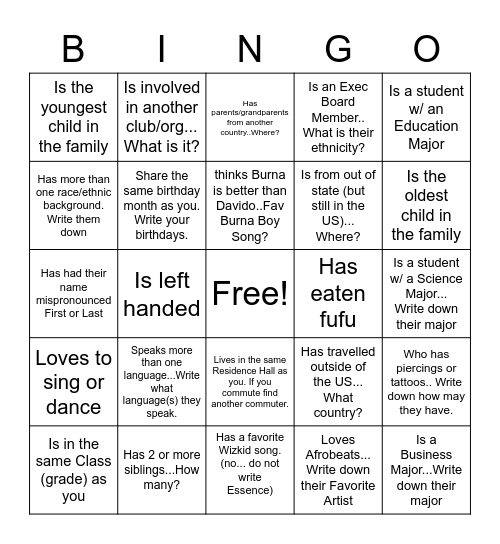 Find Someone who... Bingo Card