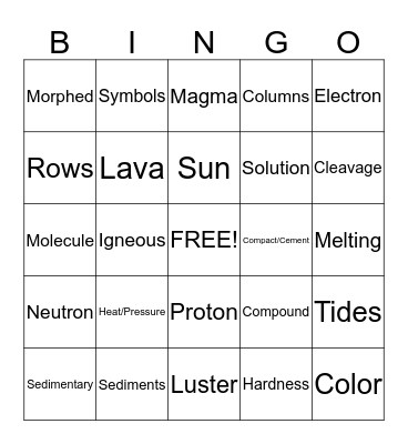 Flashback: 6th Grade Science Bingo Card