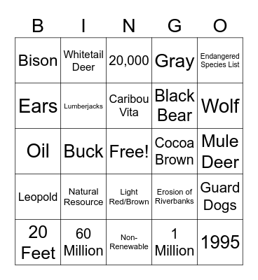 MN Wildlife/Mammals Bingo Card
