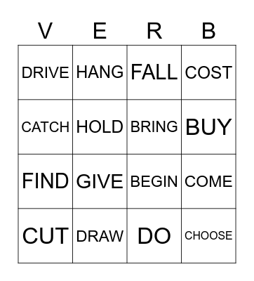 VERBS - ACTION WORDS Bingo Card