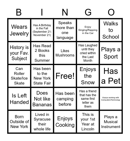 Untitled Bingo Card