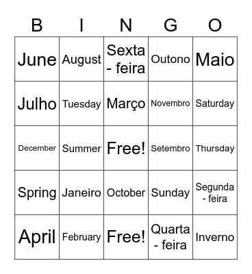 CALENDAR (Teacher Gi) Bingo Card