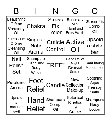 Body Care Bingo Card