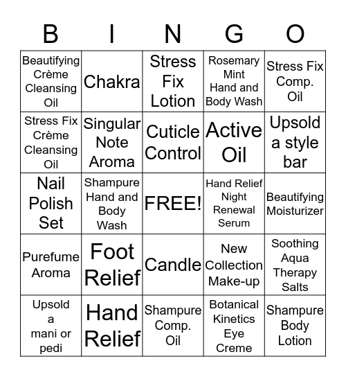 Body Care Bingo Card