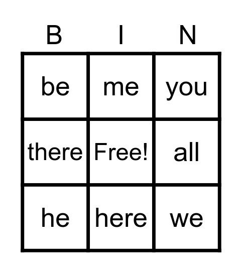 Tricky Words Bingo Card