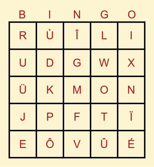 L'alphabet et les accents Bingo Card