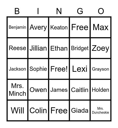 2A NAME BINGO Card