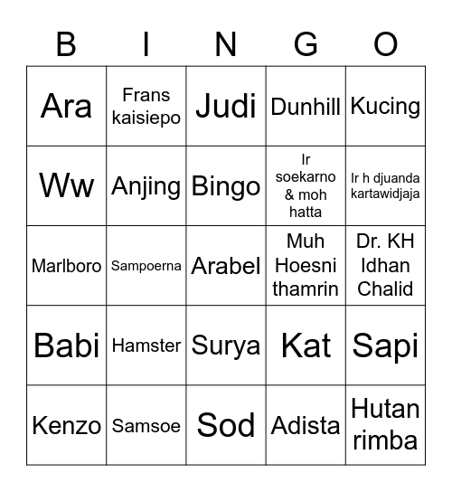 Untitled Bingo Card