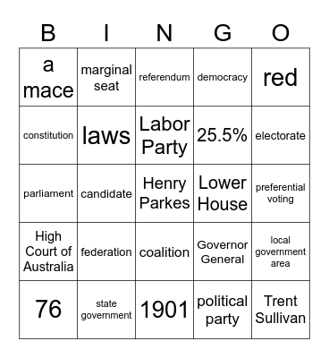 Australian Government - C Bingo Card