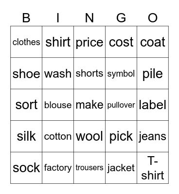 The clothes we wear Bingo Card