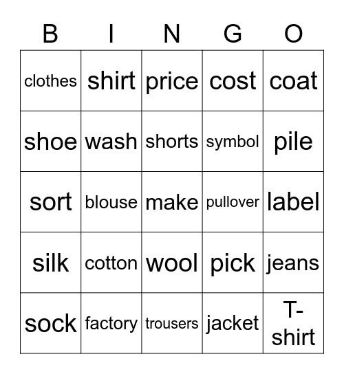 The clothes we wear Bingo Card