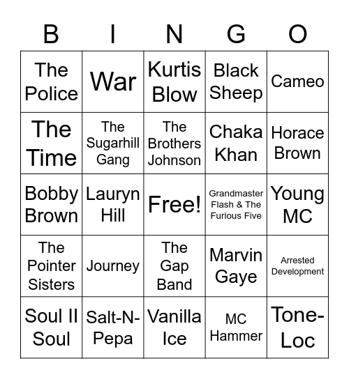 Music Bingo 15 Bingo Card