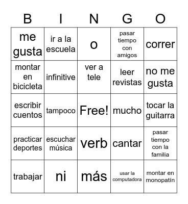Bingo de Actividades Bingo Card
