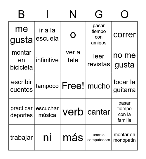 Bingo de Actividades Bingo Card