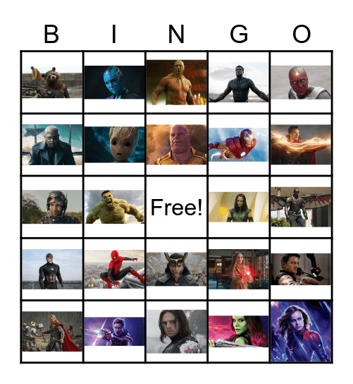 Marvel Characters Bingo Card