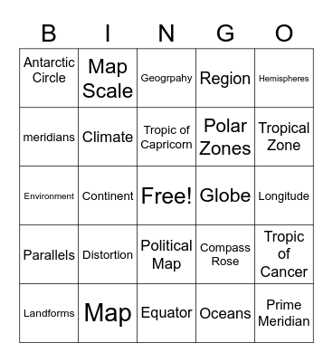 Geography Bingo Card