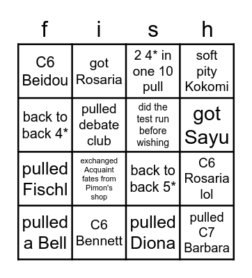 Kokomi banner wishing bingo<3 Bingo Card