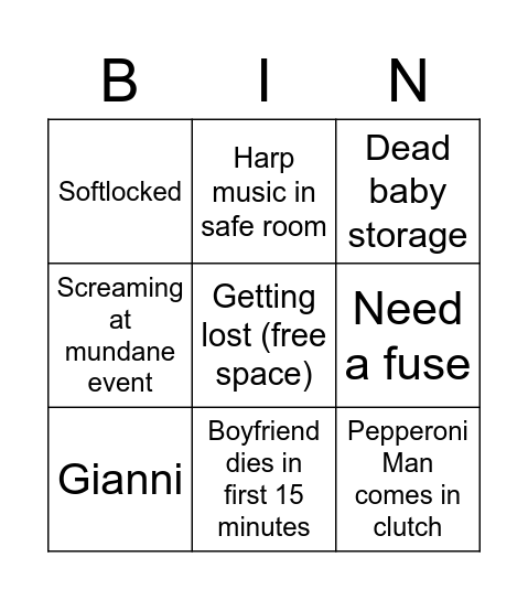 Bloodwash Bingo Card