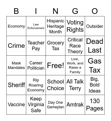 Youngkin vs. McAuliffe Bingo Card
