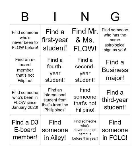 FLOW Bingo Board Bingo Card
