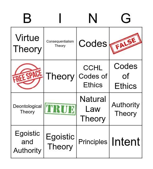 Theory of Ethics Bingo Card