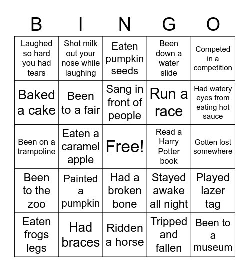 Have You Ever... Bingo Card