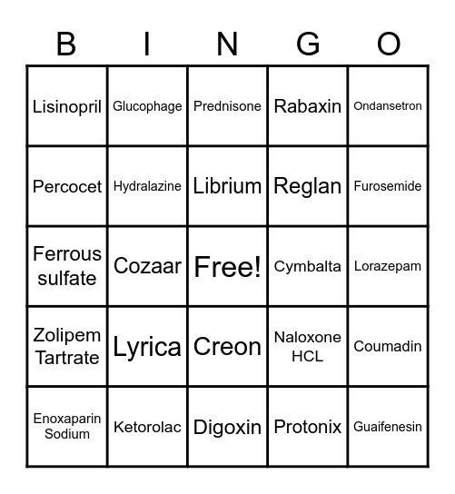 K3 Medication Bingo!!!! Bingo Card